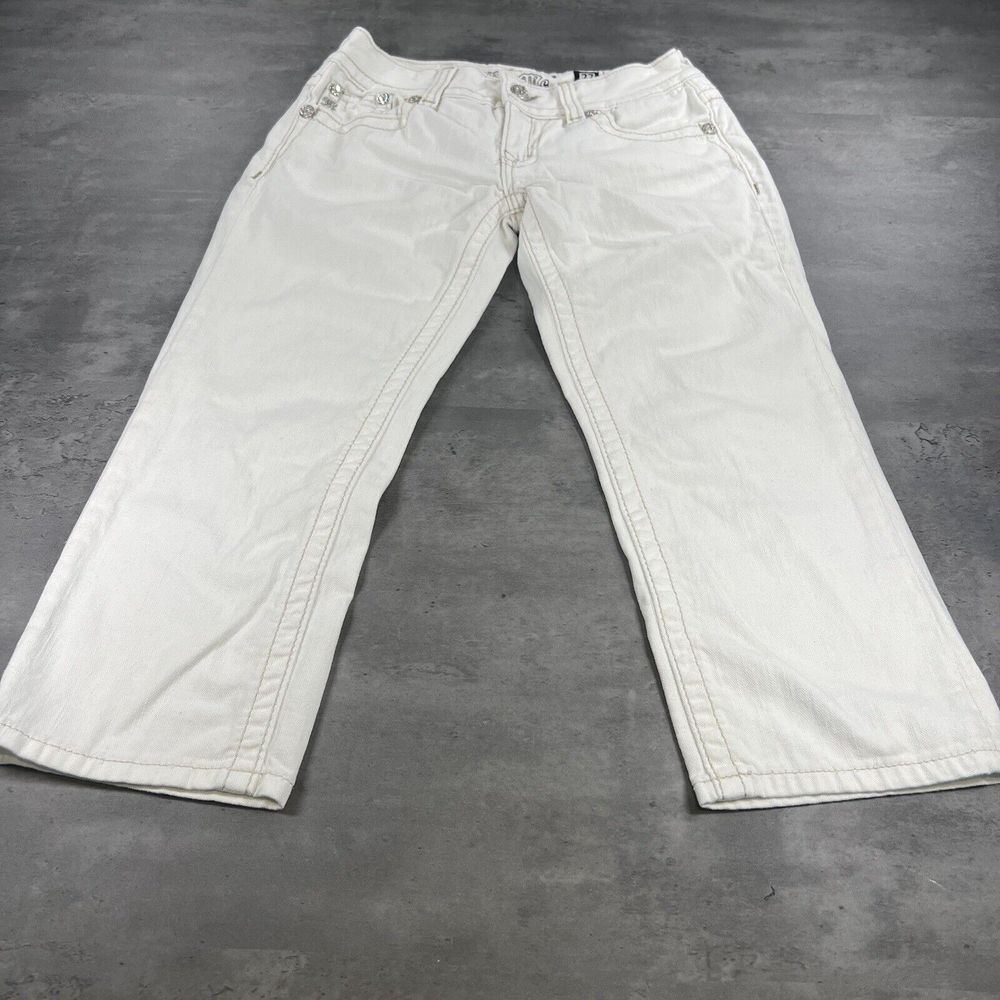 Miss Me Jeans Women 27 White Silver Gold Bling Bedazzle Denim Capri Knicker Pant